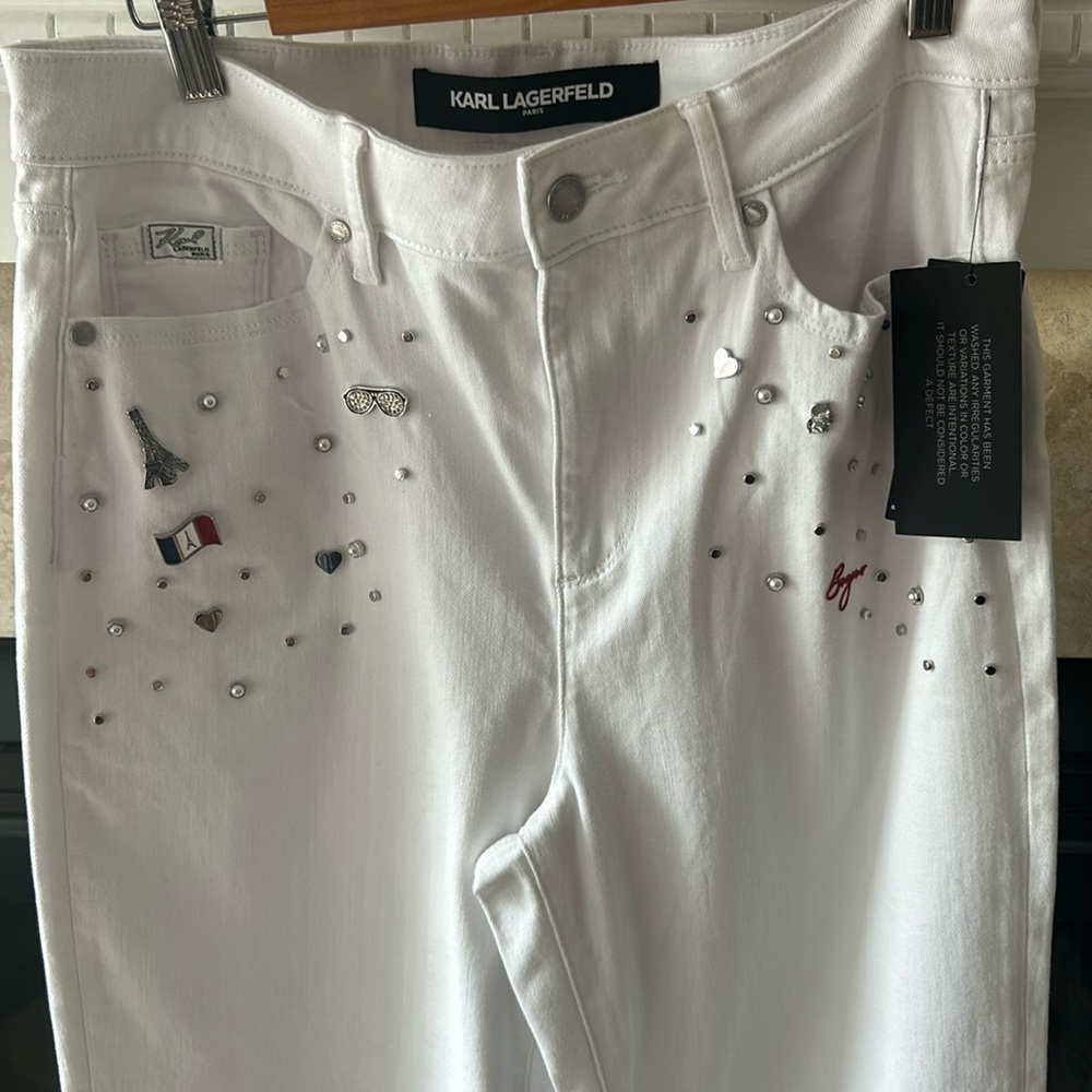 Karl Lagerfeld White Embellished Jeans